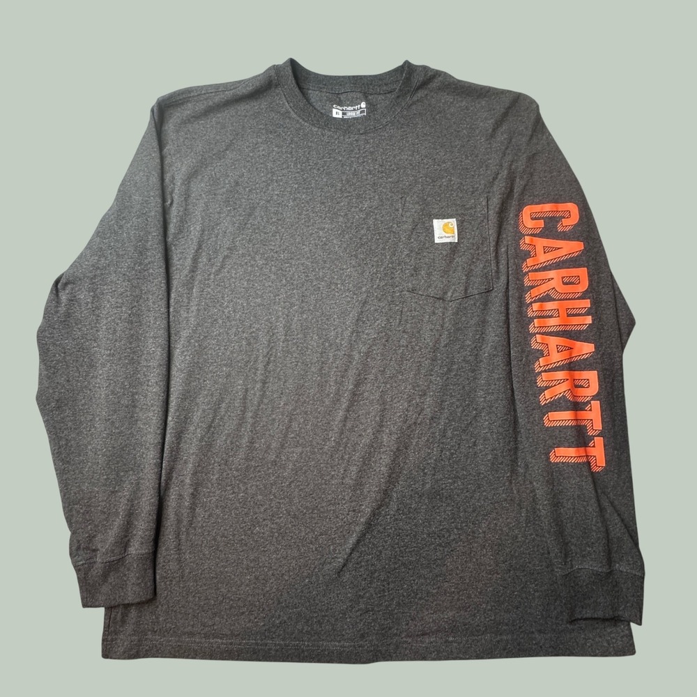 Carhartt T-Shirt Mens XL 104886 CRH Loose Fit Carbon Heather Orange Sleeve Logo